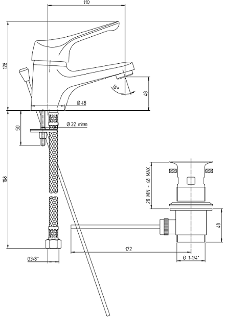 dimensioni miscelatore paini lavabo pilot